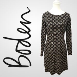 Boden Women's Dress Black and Tan Midi Dress Long Sleeve Size 6L